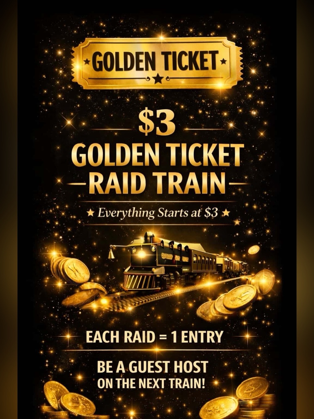 πποΈ $3 Golden Ticket Raid Train ποΈ π - Picture 1 of 1